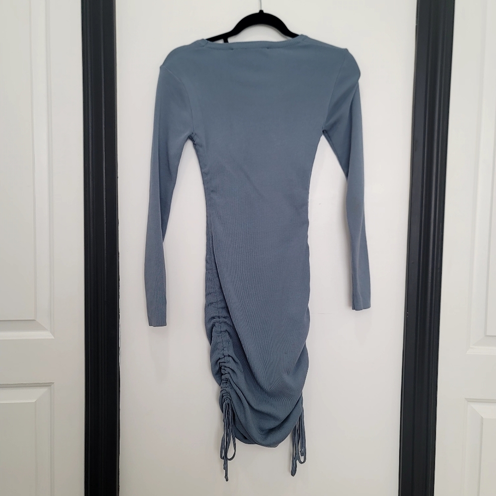 Lioness Blue Military Minds Ruched Mini Dress Size XS Long Sleeve Bodycon - Picture 4 of 17
